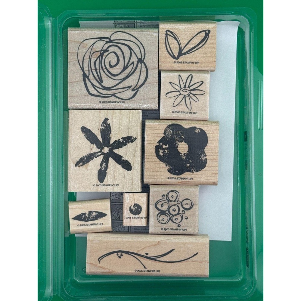 Stampin Up Mixed Bouquet Retired 9pc Floral Rubber Stamp Set Flowers 2005